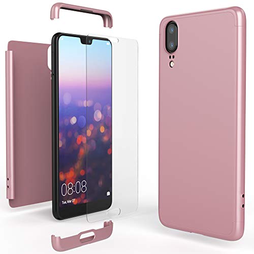 NALIA Rundum Handyhülle kompatibel mit Huawei P20, Cover 360° Grad Hülle Full-Body Doppel-Schutz mit Displayschutzglas, Slim Bumper Hard-Case 2 in 1 Etui, Rückseite & Rahmen, Farbe:Rose Gold von NALIA