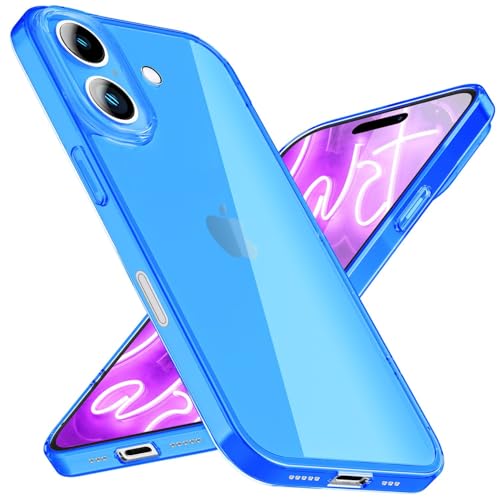 NALIA Transparent Neon Silikon Case kompatibel mit iPhone 16 Plus Hülle, Durchsichtig Bunt Leuchtende Farbe, Klare Silikonhülle Dünn Robust Anti-Gelb Cover Schutzhülle Handyhülle, Farbe:Blau von NALIA