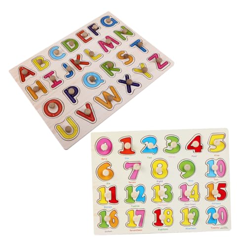 NAMOARLY 2 Set Alphabet- Und Zahlen-puzzle-set, Buchstaben, Zahlen Und Formen, Lernpuzzles, Brettspielzeug, Farblich Passendes Puzzle, Feinmotorik, Montessori-lernspielzeug von NAMOARLY