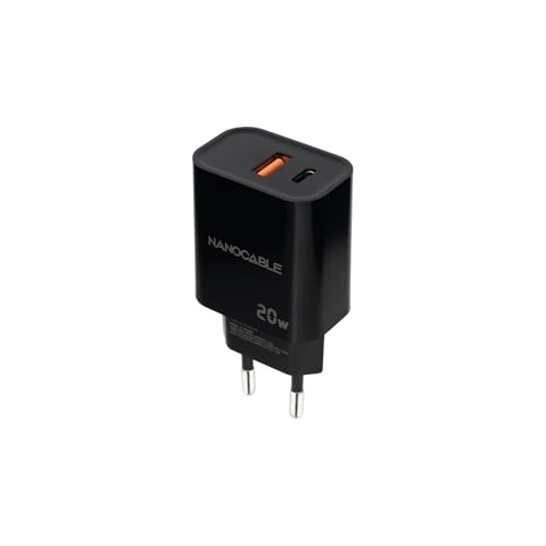 NANOCABLE 10.10.2008 Ladegerät USB-C PD und USB-A QC, 20 W, Dual-Port für Schnellladung, kompakt und kompatibel, Schwarz von NANOCABLE