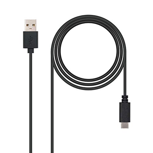 Nanocable 10.01.2101 - Kabel 3A USB 2.0 zu USB-C, hauptsächlich für Handys, Tablets, Laptops usw. bis zu 3 Ampere Last, Typ C/M-A/M, männlich-männlich schwarz, 1.0 mts von NANOCABLE