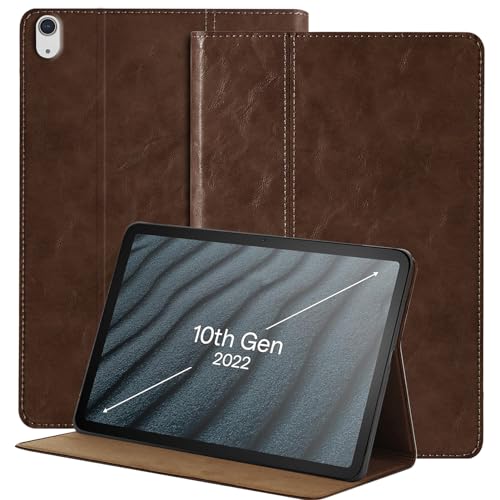 NANRUIL Hülle für Ipad 10.Generation und Ipad Zehnte Gen 10,9 Zoll 2022 Echtes Leder Tablet Schutzhülle Case Cover,Auto Wachen/Schlafen.Dunkelbraun von NANRUIL