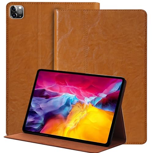 NANRUIL Hülle für Ipad Pro 12,9 Zoll 6./5./4./3.Generation 2022/2021/2020/2018 Echtes Leder Tablet Schutzhülle Case Cover,Auto Wachen/Schlafen.Gelbbraun von NANRUIL