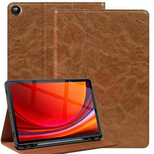 NANRUIL Hülle für Samsung Galaxy Tab A9+/A9 Plus 10,9/11 Zoll 2023(SM-X216B/X210/X218) Echtes Leder Schutzhülle Tablethülle Case Cover,mit Stifthalter und Auto Wachen/Schlafen.Khaki von NANRUIL