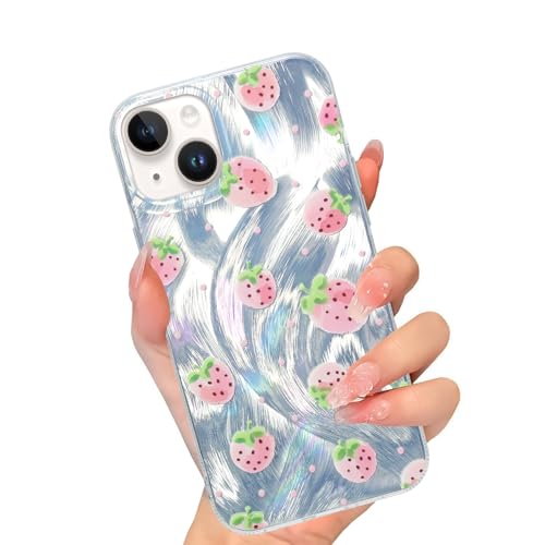 NANTuYo Funda Schutzhülle für iPhone 15, für Damen und Mädchen, niedliches Erdbeer-Design, funkelnd, glänzend, ästhetisch, modisch, für iPhone 15 von NANTuYo