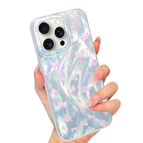 NANTuYo Funda Schutzhülle für iPhone 15 Pro Max – Frauen und Mädchen, niedliches Blumen- und Schmetterlings-Design, funkelnd, glänzend, ästhetisch, modische Handyhülle für iPhone 15 Pro Max von NANTuYo