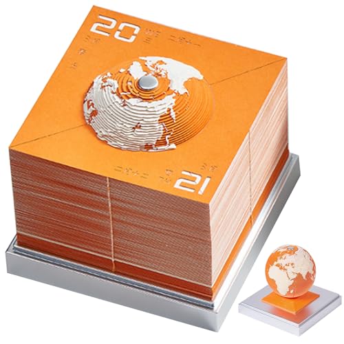 3D-Kalender 2024 DIY Earth Uhrenkalender 2024 Desktop-Abtrünnungskalender-Skulptur Nicht-schicke Kunstpads für Home Office School Orange von NASSMOSSE