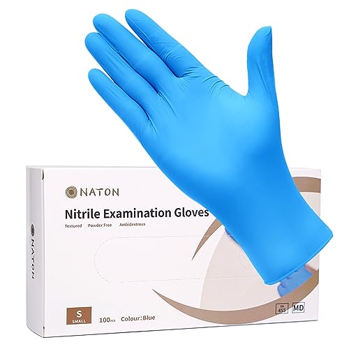 NATON Nitrilhandschuhe Latex Free S - Vinyl-Mehrzweck-Einweghandschuhe, proteinfrei, 100er Pack, blau für Frauen (Small) von NATON