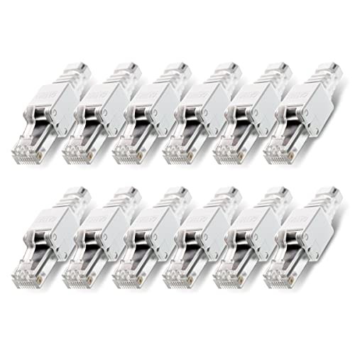 12x Netzwerkstecker werkzeuglos RJ45 CAT6A LAN Kabel bis 7,5 mm Stecker ohne Werkzeug werkzeugfrei CAT7 CAT6 CAT5 Verlegekabel Patchkabel Netzwerkkabel Toolless Modular Plug Connector Crimpstecker von NAUC