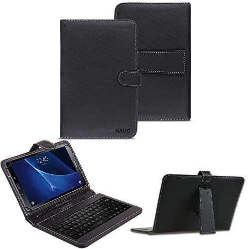 NAUC Keyboard Micro USB Tastatur Tasche kompatibel für Samsung Galaxy Tab A6 10.1 2016 Tablet Hülle QWERTZ Tastatur Schutzhülle aus Kunstleder mit Standfunktion Schwarz von NAUC