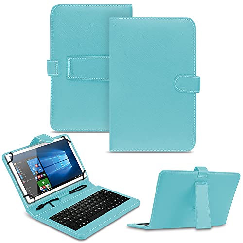 NAUC Tablet Tasche kompatibel für VALE Tablet V10E LTE-464 Keyboard USB Hülle Tastatur QWERTZ Tastatur Schutzhülle Standfunktion Magnetverschluss Cover Universal, Farben:Türkis von NAUC