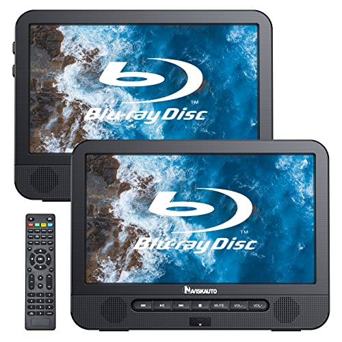 NAVISKAUTO Blu Ray DVD Player Auto 2 Bildschirme 10,1" Mit 4 Stunden Akku, tragbarer Bluray DVD Player 2 Monitore Kopfstütze HDMI In Dolby Audio USB SD von NAVISKAUTO