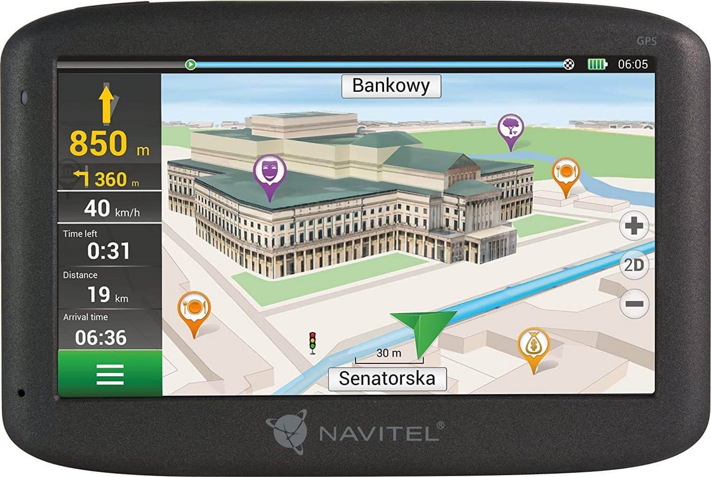 NAVITEL E500 Navigationssystem 5 Zoll GPS mit Europa Karte vorinstalliert Navigationsgerät (Europa (47 Länder), Navitel Navigator, umfangreiche Datenbank von Interessenpunkten (POI) von NAVITEL