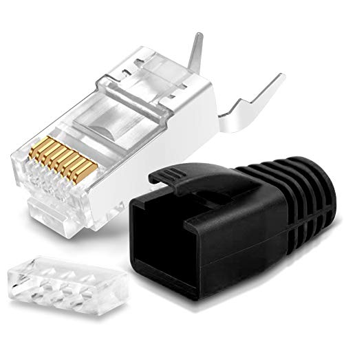 Netzwerkstecker Netzwerk DSL Stecker CAT7 CAT7A CAT6 CAT6A CAT5 RJ45 DSL LAN vergoldete Kontakte Knickschutz, Stückzahl:6 Stück, Farbe:Schwarz von NAmobile