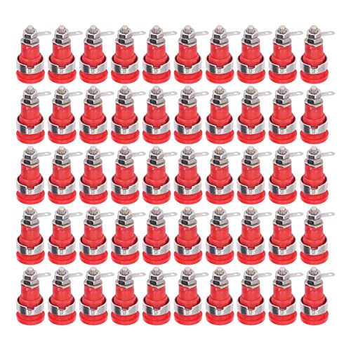 NDNCZDHC 50 Stück Bananenstecker-Buchse, 4 mm Bananenstecker-Anschlüsse, Plattenmontage, Bananenbuchse, Bindungspfosten-Adapter, elektrisches Prüfzubehör (Red) von NDNCZDHC