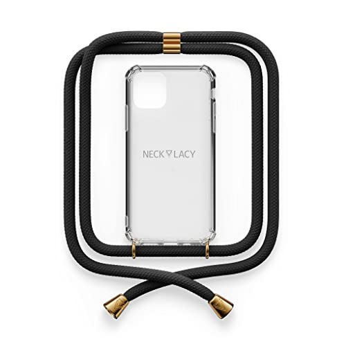 NECKLACY® - Die Premium Handykette für Apple iPhone 13 in Elegant Black | transparente Handyhülle mit hochwertiger Kordel zum Umhängen - Smartphone Crossbody Case von NECKLACY