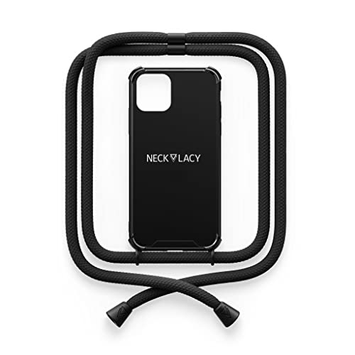 NECKLACY® - Die Premium Handykette für Apple iPhone 13 in Pitch Black | Schwarze Handyhülle mit hochwertiger Kordel zum Umhängen - Smartphone Crossbody Case von NECKLACY