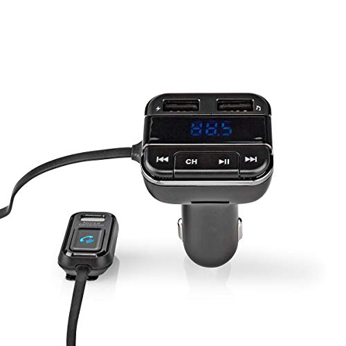 Kfz Audio FM Transmitter - Fest - freisprechend - 0.8" - LED Bildschirm - Bluetooth - 5.0 V DC / 1.0 A / 5.0 V DC / 2.4 A - Google Assistant/Siri - Grau/Schwarz von NEDIS