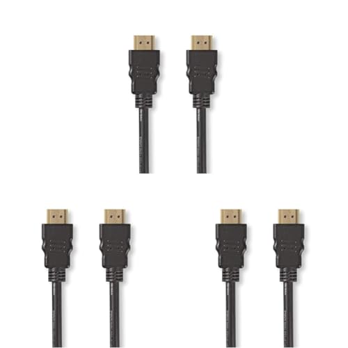 NEDIS High Speed ​​HDMI Kabel mit Ethernet | HDMI Stecker | HDMI Stecker | 1080p@60Hz | 10.2 Gbps | rund | PVC | Schwarz | Aufhänger 1.00 m 1.00 m, 1.0 m (Packung mit 3) von NEDIS