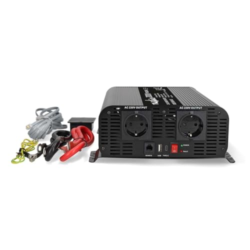 Power Inverter Reine Sinus-Wellen - Eingangsspannung: 24 V DC - Geräteausgangsanschluss: Type F (CEE 7/3) / USB-A/USB-C - 230 V AC 50 Hz - 2000 W - Spitzenleistung: 4000 W - Schraubklemme von NEDIS