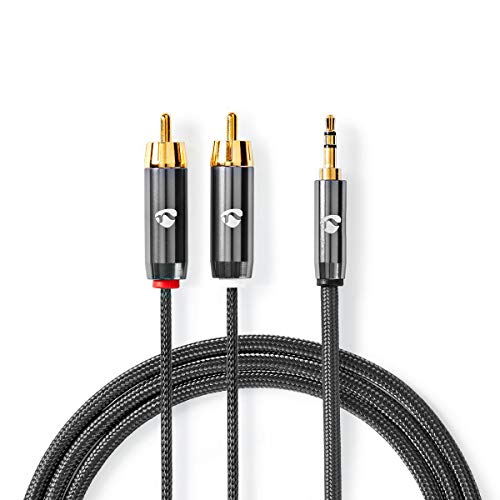 Stereo-Audiokabel - 3.5 mm Stecker - 2X RCA Stecker - Vergoldet - 5.00 m - Rund - Gun Metal Grau - Verpackung mit Sichtfenster von NEDIS