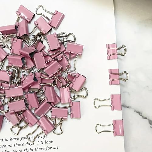 NEEWAY Mini-Binder-Clips, 15 mm, kleine rosa Clips, Mikro-Binder-Clips, extra kleine Clips für Bürobedarf, Zuhause, Schule und Geschäft, 100 Stück von NEEWAY