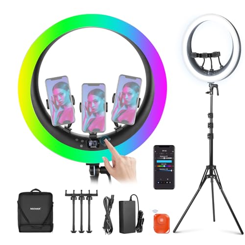 NEEWER 19" RGB Ringlicht LED Ring Light mit Ständer 3 Telefonhalterungen Touchpanel 2,4G/App Steuerung 42W CRI97+ 2800Lux/0,5m 360° Farbton dimmbar Profi Leuchte für Make up Live Streaming Zoom RP19C von NEEWER