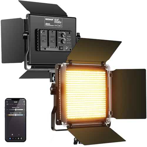 NEEWER 2 Stück Professionelle Metall Bi Color LED Videoleuchten, Videolicht für Studio YouTube, langlebig Metallrahmen, dimmbare 660 Perlen, Fotolicht mit U Halterung und Barndoor, 3200-5600K CRI96+ von NEEWER