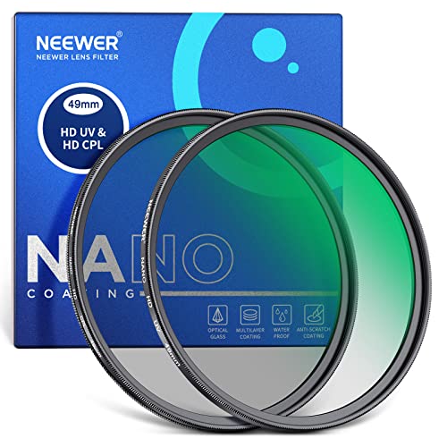 NEEWER 49mm CPL UV Filter Set, Zirkular Polfilter(Polarisationsfilter)/UV Schutz Objektivfilter Set mit optischem HD Glas mit doppelseitiger 30 lagiger Nanobeschichtung/ultradünnem Aluminiumrahmen von NEEWER