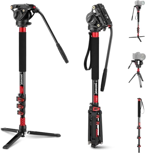 NEEWER 71,6" Pro Kamera Einbeinstativ, Teleskop Kohlefasereinbeinstativ mit Schnellwechselplatte, für DJI RS Gimbals, abnehmbare Basis für Kamera Camcorder, maximale Belastung 6kg, TP71 von NEEWER