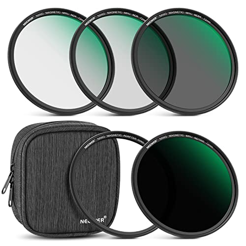 NEEWER 72mm Magnetisches ND Filter Set, ND4 ND8 ND64 ND1000 Magnetic Graufilter mit magnetischem Adapterring und Filterbeutel, optisches HD Glas mit 30 Schichten Nanobeschichtung, Kratz-/wasserfest von NEEWER