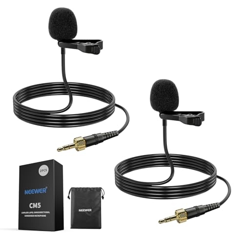 NEEWER Ansteckmikrofon (2er Pack), kabelgebundenes Mikrofon, Omnidirektionales Kondensator Lavalier Clip On Mikrofon kompatibel mit Rode Wireless GO II DJI Wireless Mic Sender für Bühne, YouTube, CM5 von NEEWER