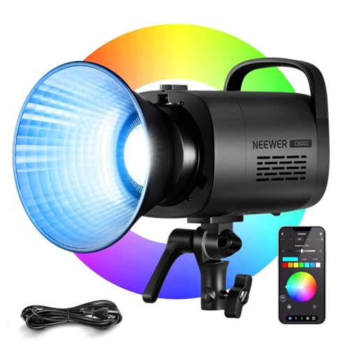 NEEWER CB100C 130w RGB LED Videoleuchte, COB Dauerlicht mit APP/2,4G Steuerung, Videolicht 360° Vollfarbe 2700K-6500K 27000lux/m Studiolicht Bowens Mount TLCI/CRI97+ 17 Szenen für Video Fotografie von NEEWER