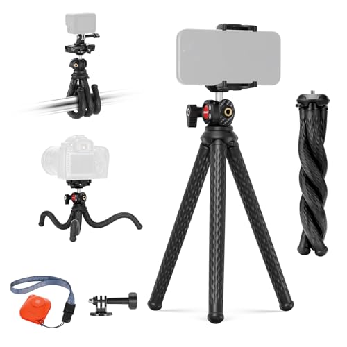 NEEWER Flexibles Stativ, Fernbedienung Mini Kamera Handy Stativ Tripod mit Handy Halterung, Action Kamera Adapter kompatibel mit iPhone GoPro Hero 13 12 11 10 DJI Insta360 Samsung für Vlogging TP34 von NEEWER