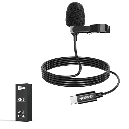 NEEWER Lavalier Mikrofon USB C omnidirektionaler Kondensator, Plug & Play Ansteckmikrofon, aufsteckbares USB C Lapel Mic, kompatibel mit iPhone 15 Serie/Android Typ C Gerät (2m/6,6Fuß Kabel) von NEEWER