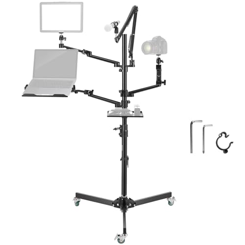 NEEWER Live Streaming Ständer mit Rollen, Overhead Kamera Mount Bodenständer, Stativ mit Mikrofonarm, Telefon/Tablet/Laptop Halterung, All in One Webcam Ständer für Video Live Broadcast Podcast, DS010 von NEEWER