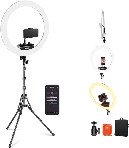 NEEWER Professionelles Ringlicht mit Ständer und Telefonhalter, 18" dünn, 45W 2900K-7000K TLCI98, Fernauslöser und App Steuerung, weichere Beleuchtung für Make up Live Stream TikTok, RP18B Pro Weiß von NEEWER