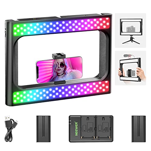 NEEWER RGB LED-Ringlicht Selfie-Licht,360° Vollfarbe,Smartphone-Video-Rig und Telefon-Videostabilisator,2500K~10000K CRI97+ LED-Licht mit Akku und Ladegerät für Filmemachen/TikTok/Make-up/YouTube/Vlog von NEEWER