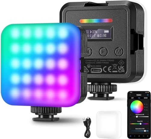 NEEWER RGB62 Magnetisches RGB Videolicht mit APP Steuerung, 360° Vollfarb LED Kamera Video Licht, 3 Cold Shoe/CRI97+/2500K-8500K/17 Szenen Kameralicht 2000mAh Akku Selfie Licht für Fotografie Vlogs von NEEWER