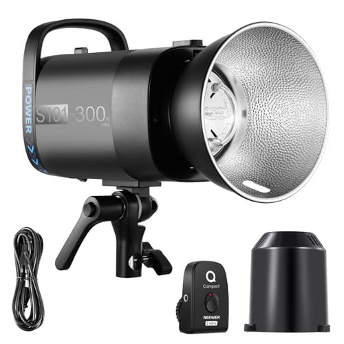 NEEWER S101-300W PRO Studio Flash Blitzlicht Studioblitz mit 2,4G Auslöser 150W Einstelllampe 300Ws GN58 5600K Bowens Mount Reflektor S1/S2 Modus leiser Lüfter kompatibel mit QPRO für Produktaufnahmen von NEEWER