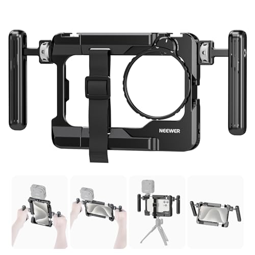 NEEWER Universal Phone Käfig Cage Video Rig mit Griffen, 67mm Filteradapter, Cold Shoe für DJI Mikrofon, Telefonkäfig Stabilisator für iPhone 15 Pro Max S23 Ultra Pixel 8 Pro Videoaufnahmen, PA017 von NEEWER