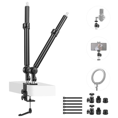 NEEWER Upgraded C Klemme Tischhalterung für Dual Kamera Halterung Stand, 225°Neigung & 360°Drehung Teleskop 17,7"-24,8" Desktop Webcam Stand für DSLRs Überkopf Fotografie Ringlicht Handy Action Kamera von NEEWER