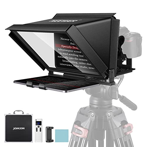 NEEWER X12 Teleprompter aus Aluminium mit RT 110 Fernbedienung und App Steuerung, kompatibel mit iPad, iOS/Android Tablet, Smartphone, DSLR Kamera, Ganzmetallkonstruktion (kein Kunststoff) Tasche von NEEWER