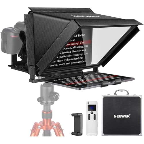 NEEWER X12 Teleprompter aus Aluminium mit RT 110 Fernbedienung und App Steuerung, kompatibel mit iPad, iOS/Android Tablet, Smartphone, DSLR Kamera, Ganzmetallkonstruktion (kein Kunststoff) Tasche von NEEWER