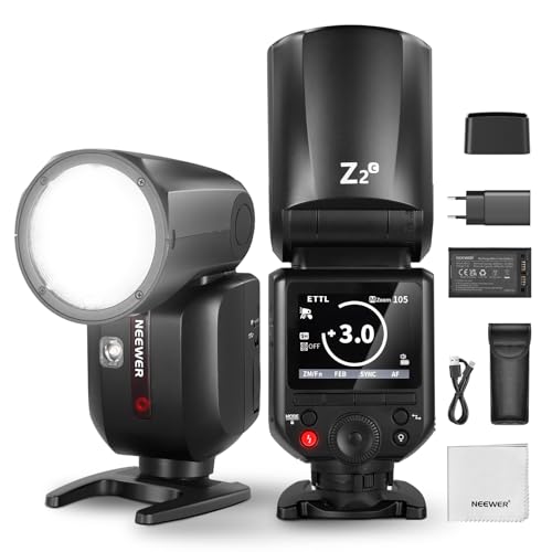 NEEWER Z2-C Flash 2,4G TTL Rundkopf Blitz Speedlite Kompatibel mit Canon, 76W Speedlight mit verbesserter Benutzeroberfläche, Modellierlampen, TTL/M schnell TCM Schalter, 1/8000s HSS, 2600mAh Akku von NEEWER