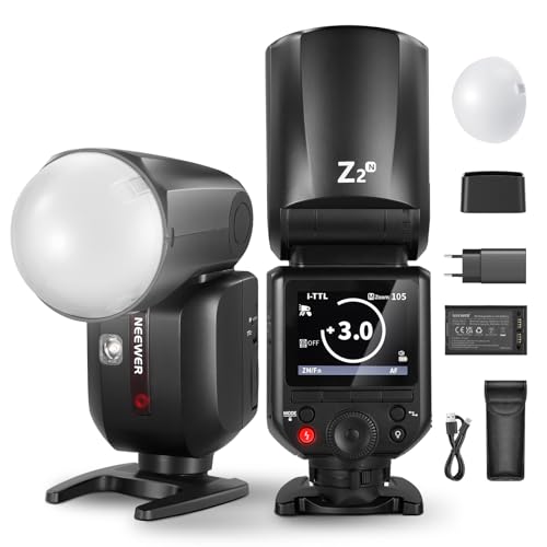 NEEWER Z2-N 2,4G TTL Blitzlicht Rundkopf Speedlite für Nikon, Blitzgerät mit 76W, Kuppeldiffusor, TTL/M TCM Umschalttaste, 2 Modellierlichter 1/8000s HSS 7,4V/2600mAh Akku 480 Volle Leistung Blitz von NEEWER