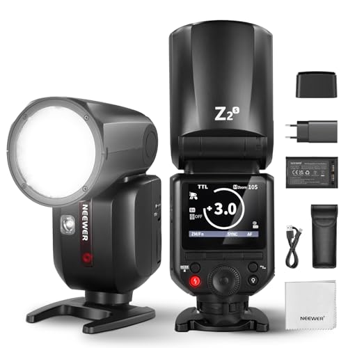 NEEWER Z2-S 2,4G TTL Flash Rundkopf Blitz Speedlite für Sony, 76W, Benutzeroberfläche, Modellierllampen, TTL/M Quick TCM Schalter, 1/8000s HSS, 2600mAh Akku, 480 volle Leistung Blitze, Reinigungstuch von NEEWER