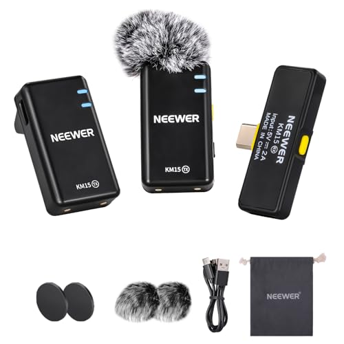 NEEWER Wireless Microphone Set, USB C Telefon Lav Mic für iPhone 16 15 Pro Max iPad Android, Noise Cancelling Lapel Lavalier Microphone System, Video Recording Live Stream Podcast, KM15 von NEEWER