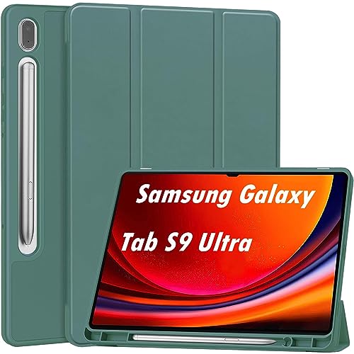 NEKOSUKI Hülle für Samsung Galaxy Tab S9 Ultra 14.6 inch 2023, Schlank leichte und Klappständer Schutzhülle Mit Pen Halter für Samsung Galaxy Tab S9 Ultra 14.6" Tablet, Auto Schlaf Wach, Dark Green von NEKOSUKI