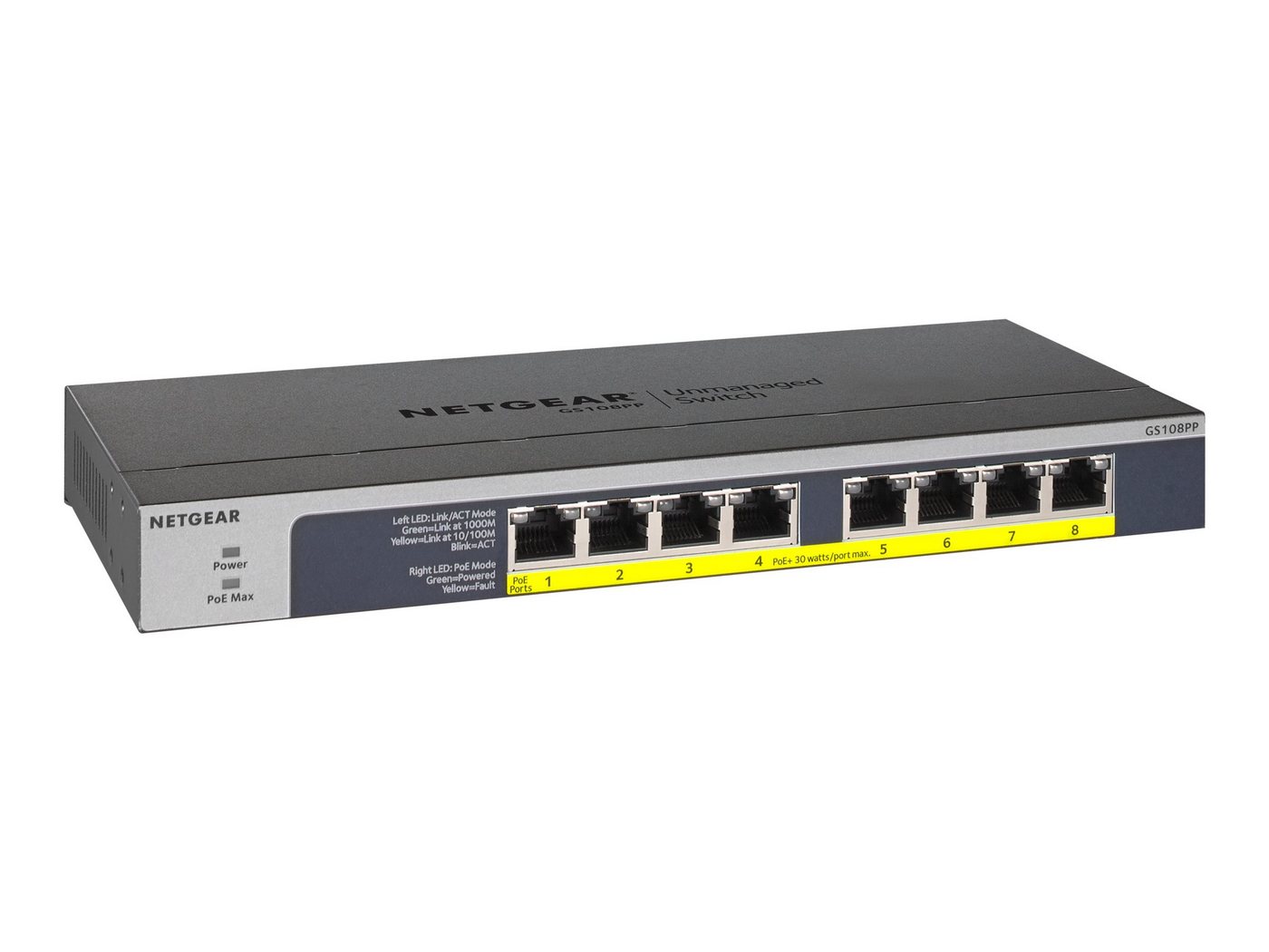 NETGEAR NETGEAR GS108 Gigabit Switch 8x GB-LAN / POE+ Netzwerk-Switch von NETGEAR